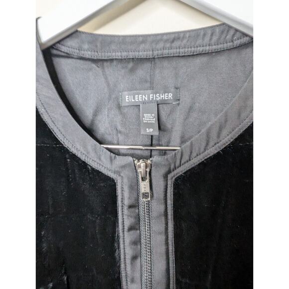 EILEEN FISHER Jacket S Velvet Silk Blend Full Zip Quilted Lined Black - Picture 3 of 10